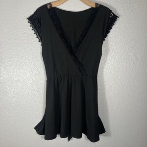 Black Lace Womens Babydoll Top 3X Whimsigoth Stretch Super Soft Tie Back Peasant